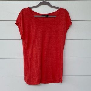 Tahari Linen Coral Scoop Neck Blouse Top Large